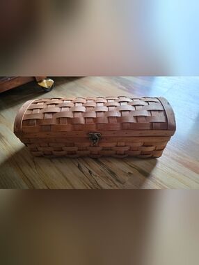 Vintage Woven Wood Treasure Chest- Basket Light Brown
